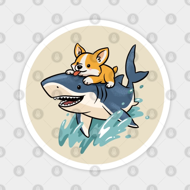 Corgi riding Shark Magnet by GoshWow®